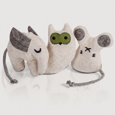 ne&no® JOUETS POUR CHATS AVEC HERBE À CHAT, lot de 3 jouets avec 9 sachets d'herbe à chat (1,5 g chacun), rechargeables, refermables