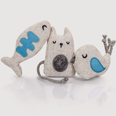 Jouet pour chat ne&no® à la valériane, lot de 3 jouets avec 9 sachets de valériane (1,5 g chacun), rechargeables et refermables