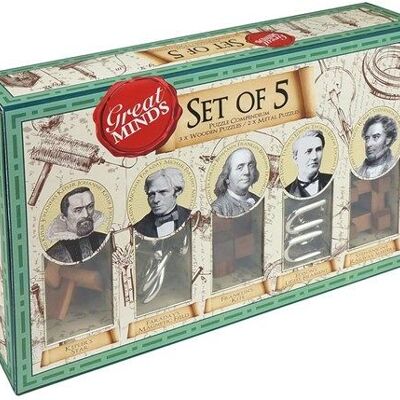 Rompecabezas de las Grandes Mentes de 5 (3 de madera y 2 de metal), Logica Giochi, LG812