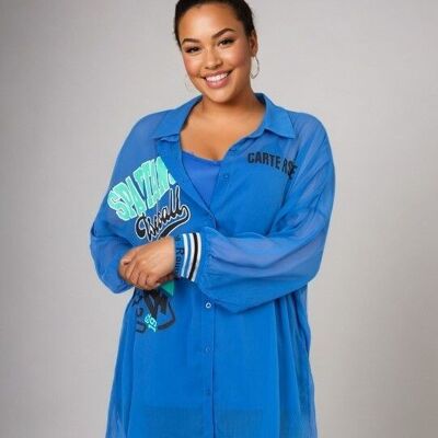 Ensemble top + chemise avec motif grande taille (C6599&BLEU)