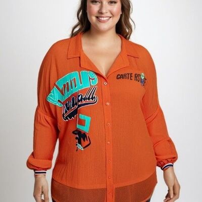 Conjunto de top y camisa estampados de talla grande (C6599 y naranja)