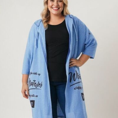 Plus size long vest with inscriptions (C8021&BLUE)