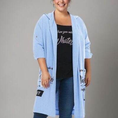 Gilet long grande taille avec inscriptions (C8021&BLEUCLAIR)