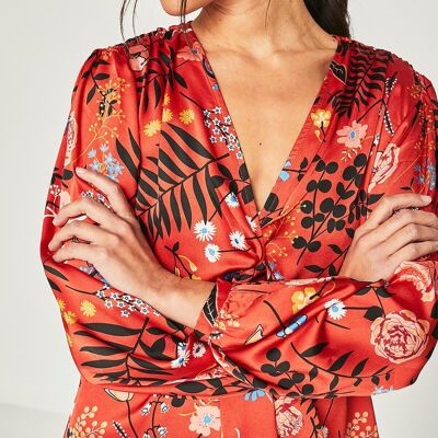 Kurzes Kleid mit Chili-Orange-Blumen
