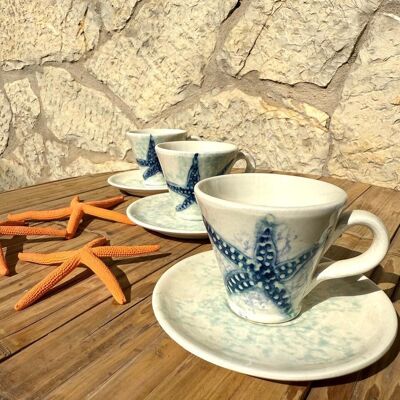SERVICE DE POTERIE FAIT MAIN (TASSE À CAFÉ + ASSIETTE) ÉTOILE