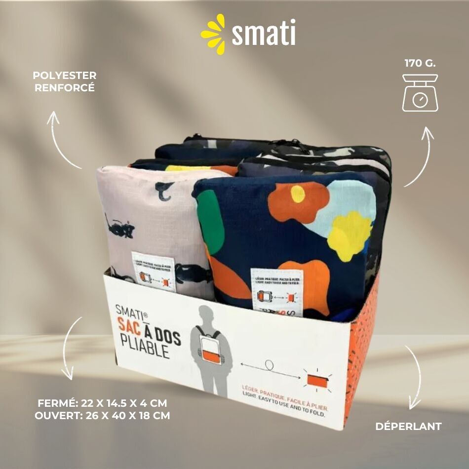 Scatola di zaini pieghevoli – 8 modelli assortiti con POS