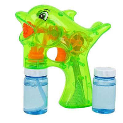 Pistola a bolle di plastica a forma di delfino con 2 ricariche, ideale per giochi all'aperto per bambini