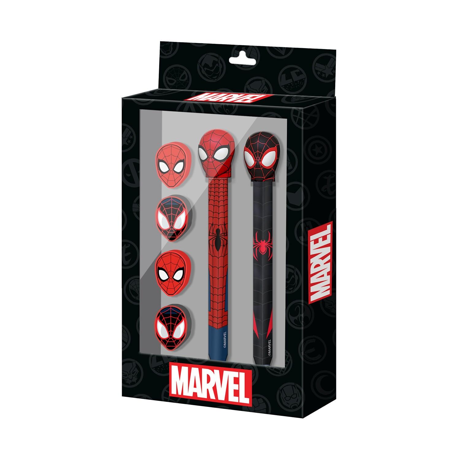 Penna gel cancellabile Marvel Spiderman Peter Parker + matita Eternal + 4 gomme