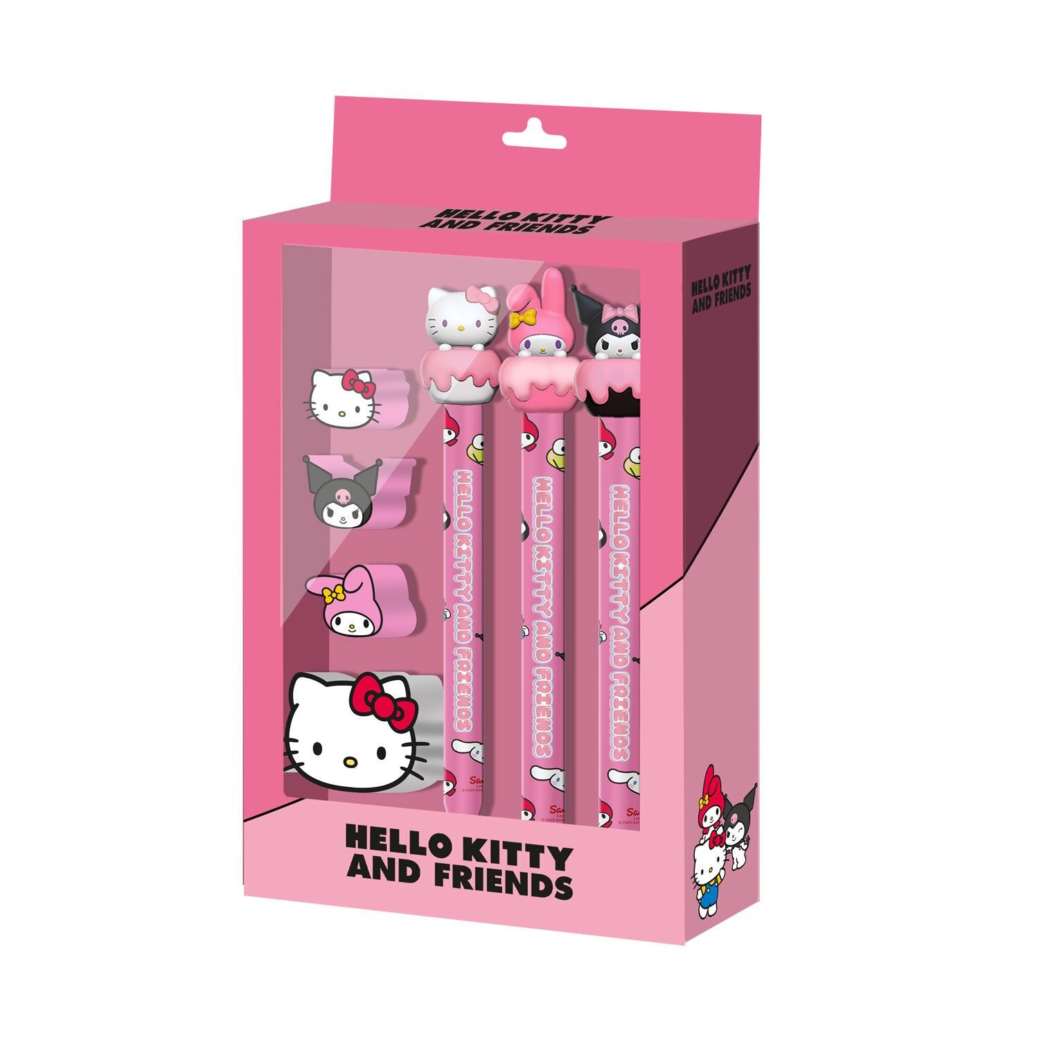 Sanrio Hello Kitty Mix-Pack de 3 Lápices Eternal + 3 Gomas + Sacapuntas, Rosa
