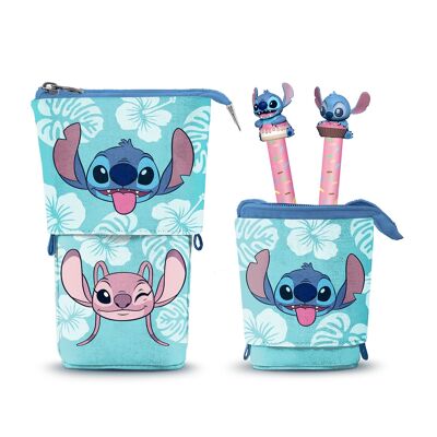 Disney Lilo et Stitch Aloha - Jolie trousse + 2 stylos gel, bleu
