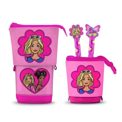 Barbie Flower - Jolie trousse + 2 stylos gel, rose
