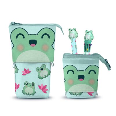 Oh My Pop Froggy-Estuche Portatodo Cute + Boli 10 Colores + Boli Gel, Turquesa