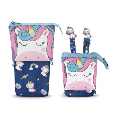 Oh My Pop Sweety-Estuche Portatodo Cute + Boli 10 Colores + Boli Gel, Azul Oscuro