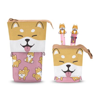 Oh My Pop Shiba-Estuche Portatodo Cute + Boli 10 Colores + Boli Gel, Rosa