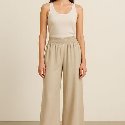 PANTALONI A GAMBA LARGA IN MISTO LINO E COTONE