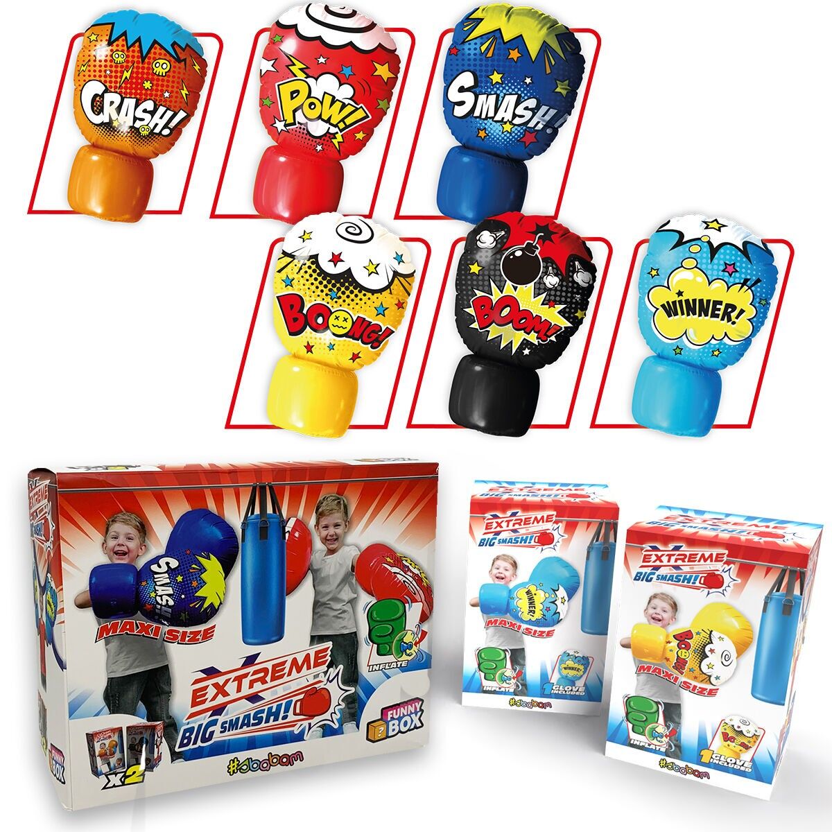 Big Smash: Lustige Box mit 2 verschiedenen Maxi-Handschuhen