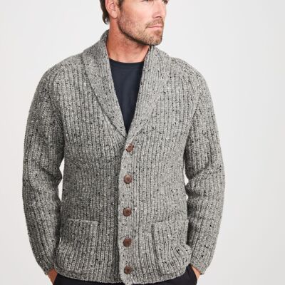 Cardigan châle côtelé Curragh pour homme - Gris