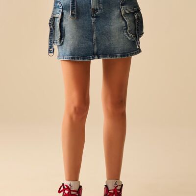 Mini-jupe cargo en jean avec détails suspendus