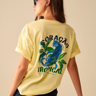 Yellow t-shirt made in Italy with tropical graphic print
