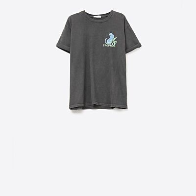 Black t-shirt made in Italy with tropical graphic print