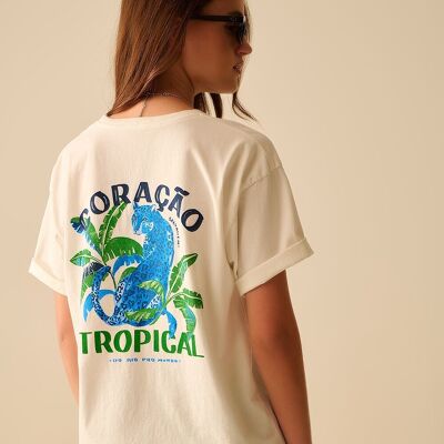 White t-shirt made in Italy with tropical graphic print