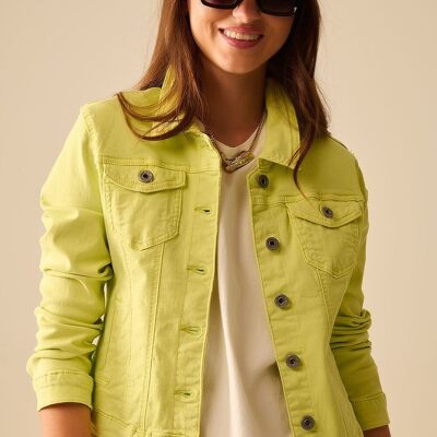 Basic Denim elastic Jacket With Pockets in lime