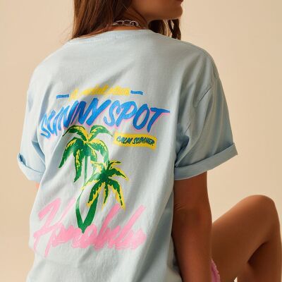 Camiseta azul fabricada en Italia con gráfico de Honolulu.
