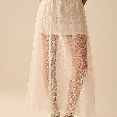 Gonna lunga in pizzo bianco con dettagli in paillettes