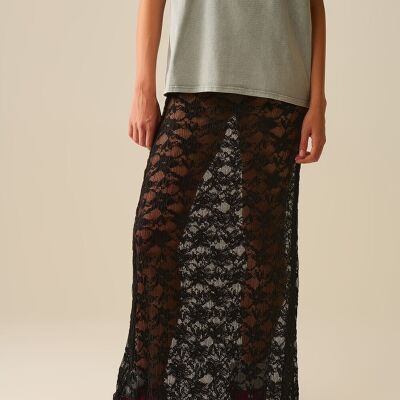 Falda larga negra transparente de estilo bohemio