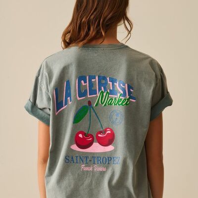 Camiseta gris con gráfico de La Cerise Market Saint-Tropez hecha en Italia