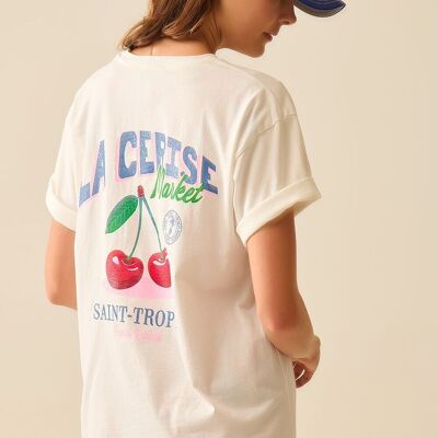 Camiseta blanca con gráfico de La Cerise Market Saint-Tropez hecha en Italia