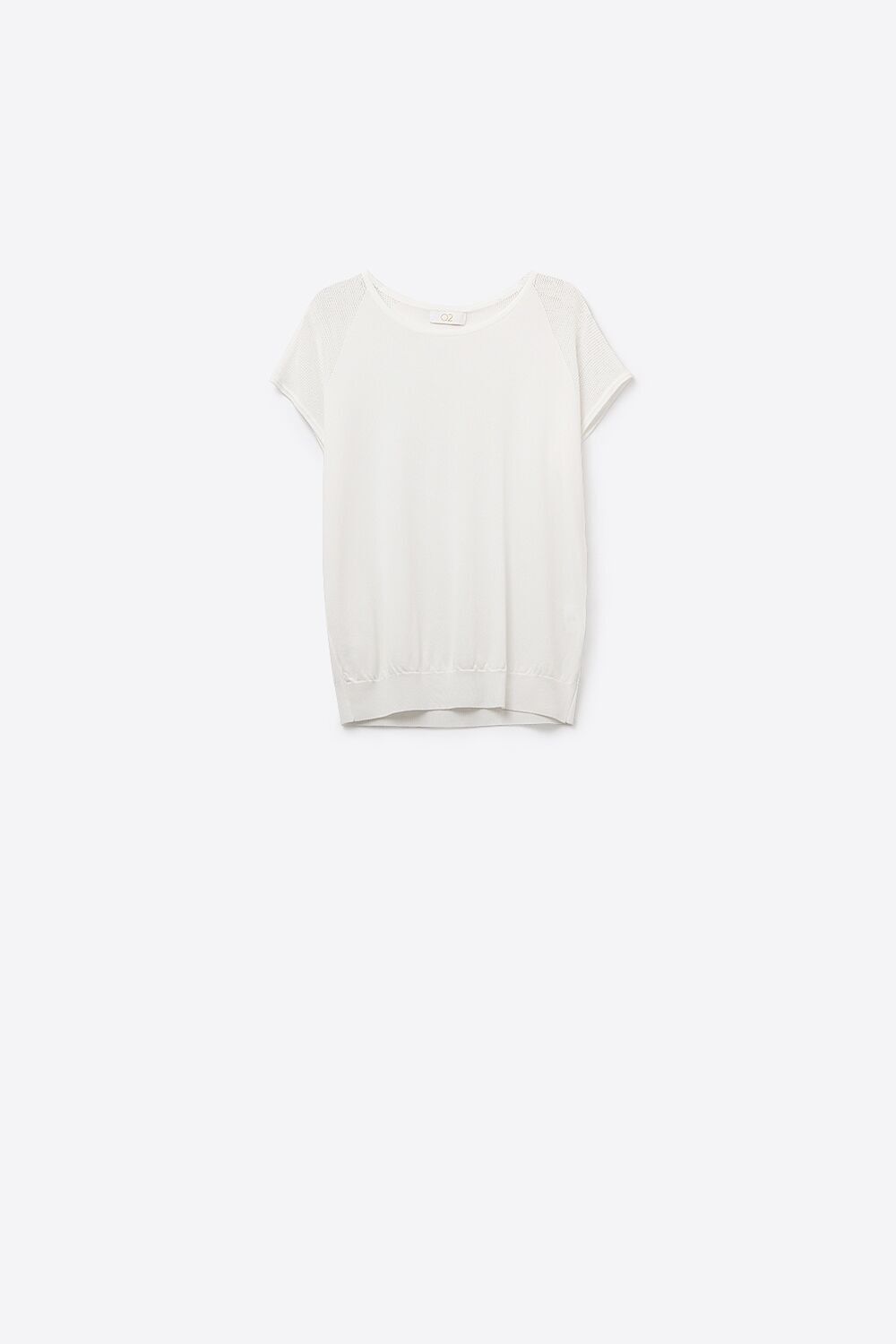 Weißer Kurzarmpullover mit gestricktem Netz an der Schulter