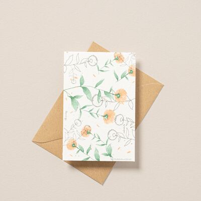 Pflanzbare Postkarte mit Calendula-Illustration