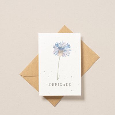 Carte postale plantable Merci bleu
