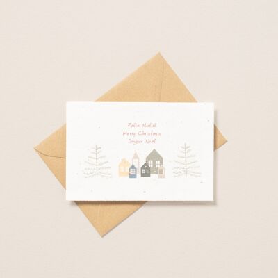 Carte postale à planter Joyeux Noël - Village