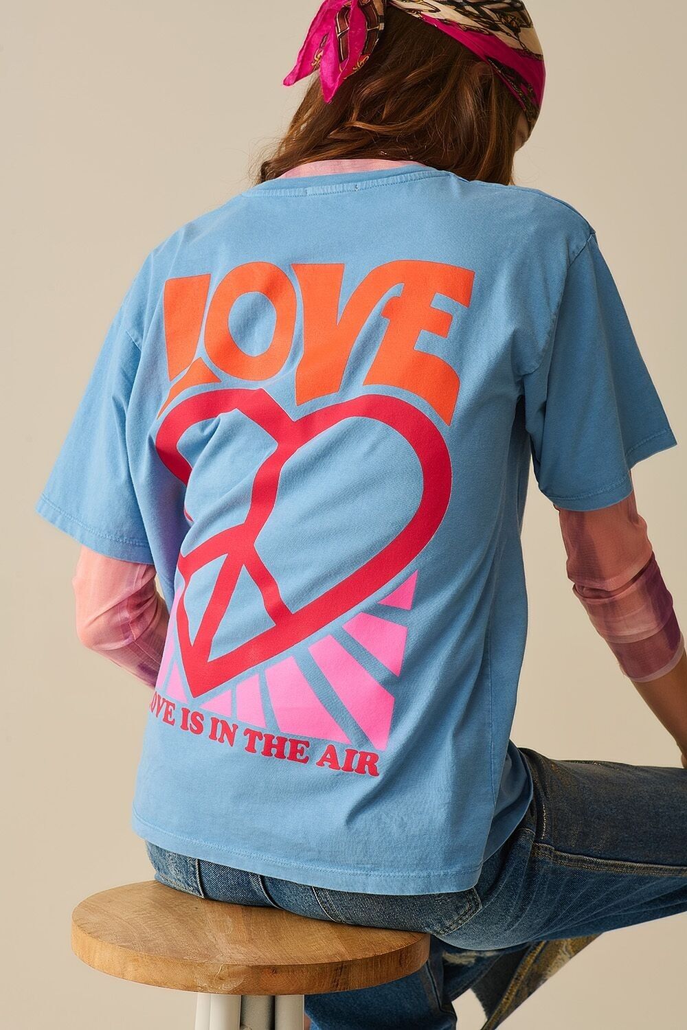 Blue T-Shirt made in italy with Love is Air and Heart with Peace logo