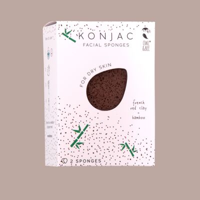 Esponjas faciales naturales Konjac - Para pieles secas - Certificadas veganas (2 esponjas en 1 caja)
