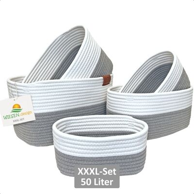 Ensemble de paniers XXXL MIRA (5 paniers - total 50L) Gris/Blanc