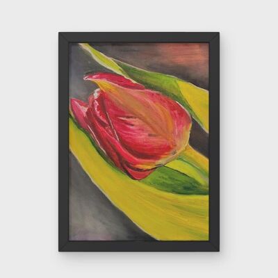 Tulipe rouge, peinture florale originale sur toile, œuvre d'art murale faite à la main, peinture à l'huile sur tulipe rouge