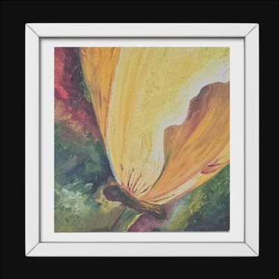 Tulipe ensoleillée en gros plan, peinture sur toile originale représentant une tulipe florale, œuvre d'art murale faite à la main, peinture à l'huile ensoleillée
