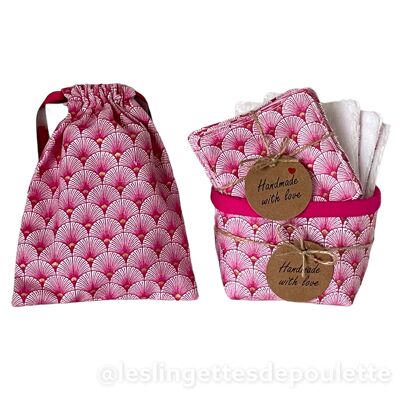 Make-up removing wipes with basket and pouch "Orientale Fuchsia"