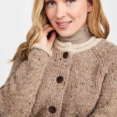 Cardigan raglan en tweed du Donegal Glenariff pour femme - Avoine