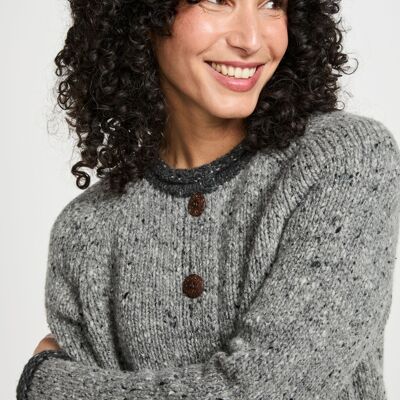 Glenariff Cardigan da donna in tweed Donegal Raglan - Grigio/Grigio chiaro