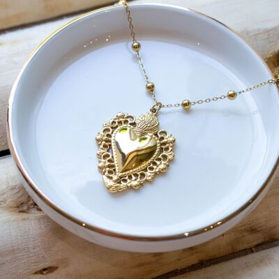 COLLAR DE ACERO INOXIDABLE - EX VOTO CORAZÓN