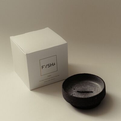 Theta two-piece handmade charcoal ceramic soap dish