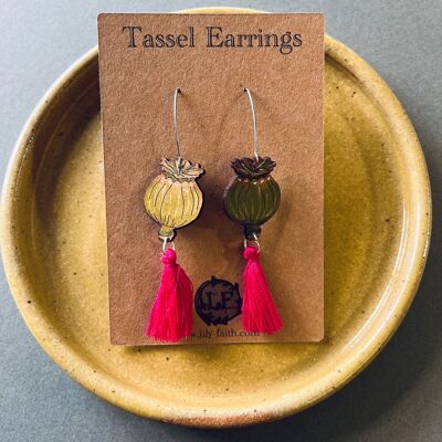 Boucles d'oreilles à pompons en forme de tête de pavot