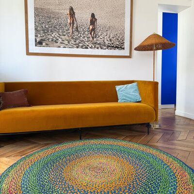 Tapis rond bleu, vert et orange – 160 cm