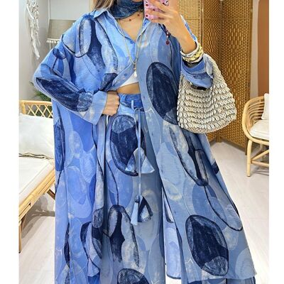 Conjunto fluido azul con bolsillos – 100% viscosa – Talla única