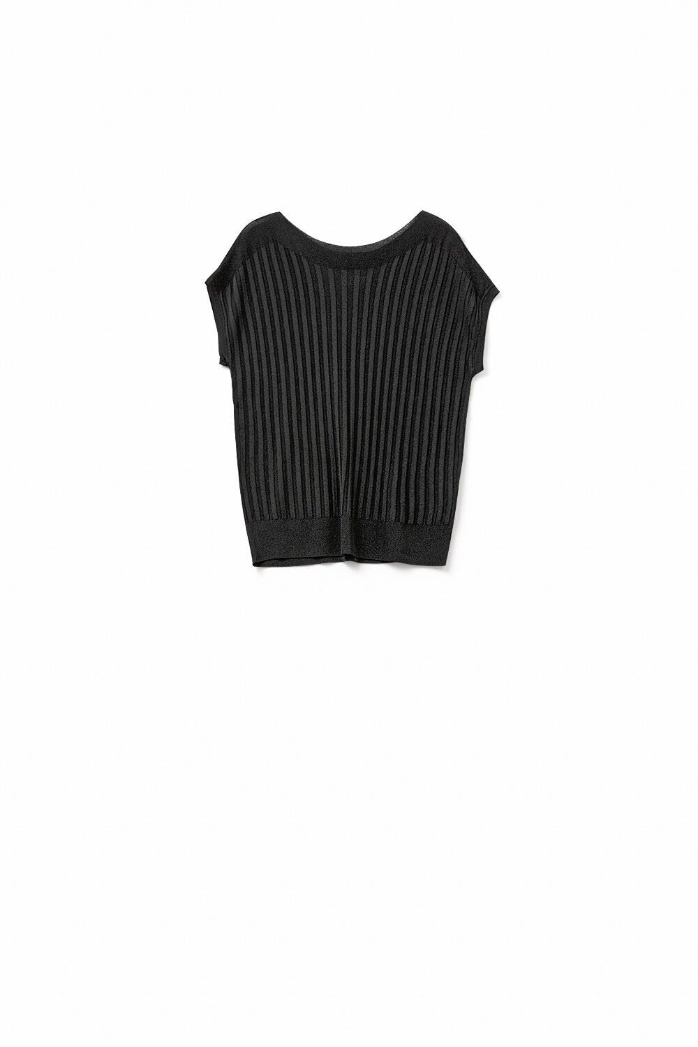 Black fine Rib knitted Sweater with boat neck