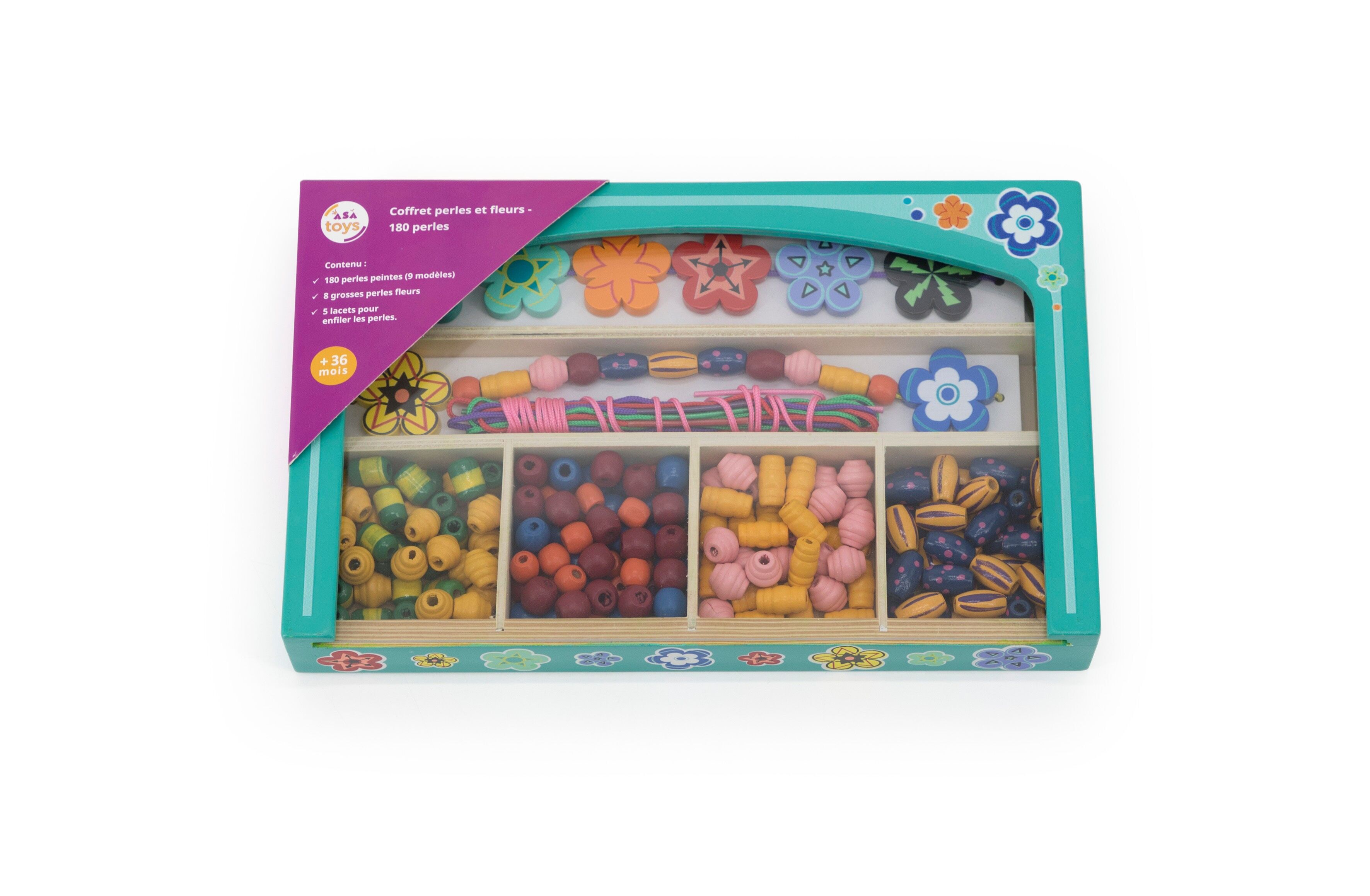Beads and flowers box - 180 wooden beads